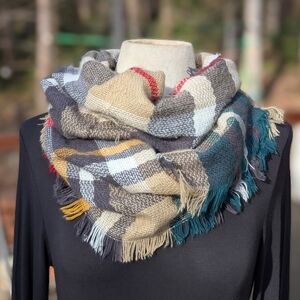 Charlotte Daniel Tan Plaid Infinity Scarf
